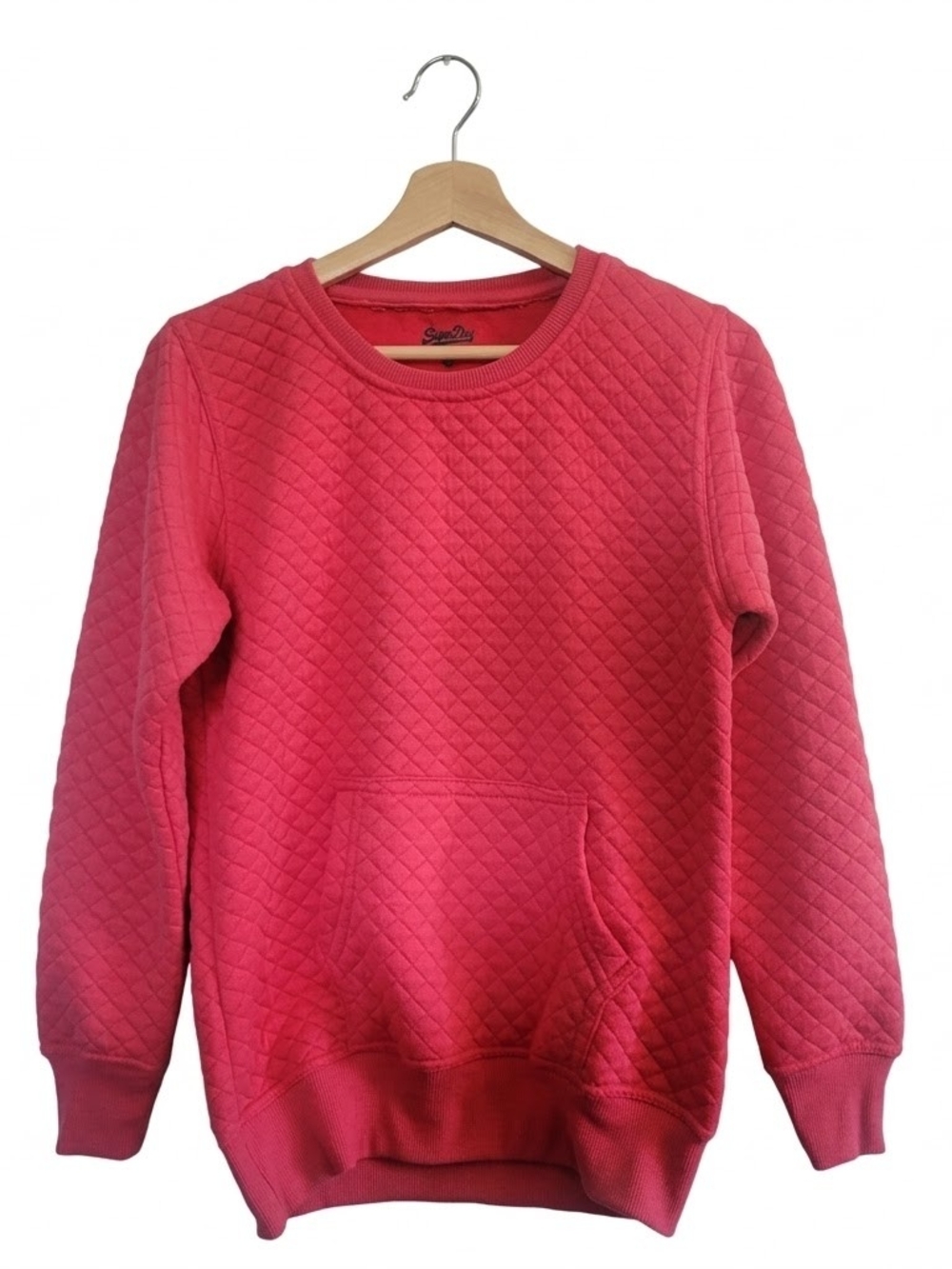 Superdry Women's XL Quilted Crewneck Sweatshirt Pink 100% Cotton Barbiecore